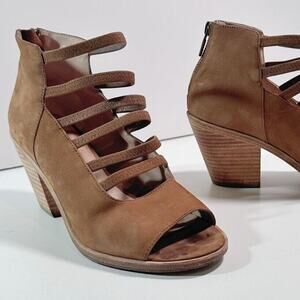 Eileen Fisher Vero Cucio Ankle Boots Sz 7.5 Strappy Peep Toe Western Cowgirl‎
